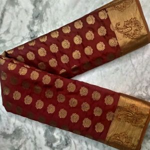 Red Cotton silk  Saree With Designer Blouse