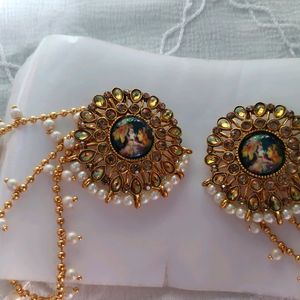 Bahubali Earring Set With Chain