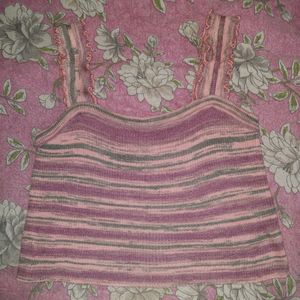 Cute Pink Flared Sleeveless Crop Top