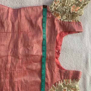 Peach Kurti With Embroidered Sleeves