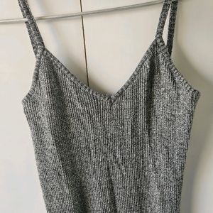 Sleeveless Ribbed Grey Bodycon Dress