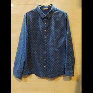 Unused Blue Printed Button Down Shirt.👤 High Quality Material.