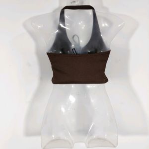 Brown Ruched Crop Top (Women)