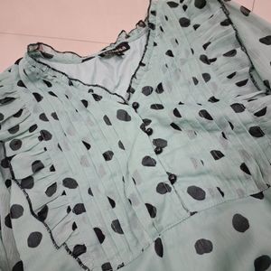 Polkadot Black And Light Green Top