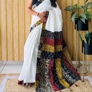 Pure Cotton With Ajrakh Hand Block printed Saree