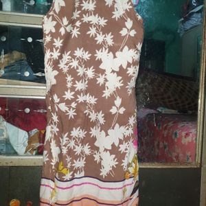 White Printed Casual Round Straight Cut Kurti