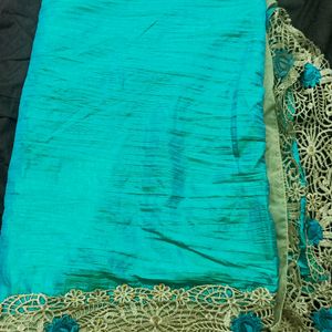 Halfsaree Type Saree Gold And Skyblue Color George