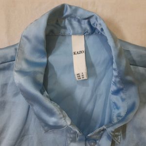 KAZO METALLIC BLUE SATIN SHIRT