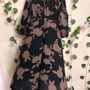 Black With Mauve Floral Print Maxi Dress