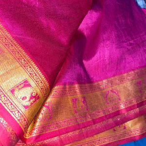 Magenta Saree With Golden  Border