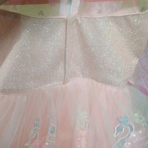 Cute Peach Colour Frock With Glitter