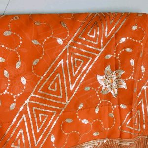 Orange  Shimmer Saree