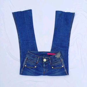 Vintage Embellished Blue Low waist Bootcut Jeans