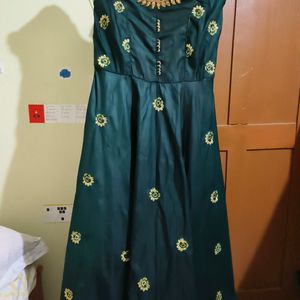 Green Black Combination Gown With Dupatta