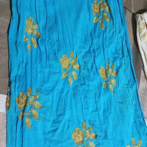 2 Work Dupatta Blue And Light Golden