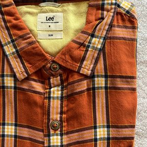 Men Lee Orange Checkered Shirt Size 38