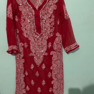 Chikankari Kurti Red