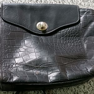 Black Textured Leather Sling Bag