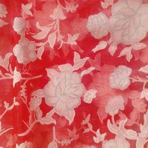 Tomamto Red Organza FABRIC Sparkle Flower Pattern