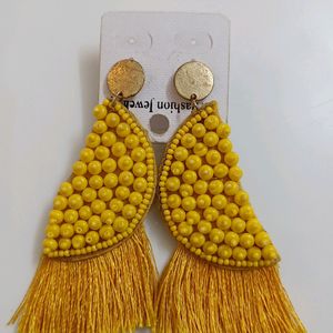 Yellow Beaded Bohot Earrings