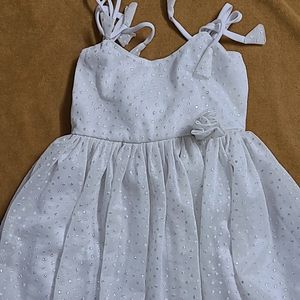 Off White Frock Knee Lenght For Baby Girl