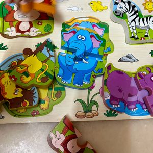 2piece Wooden Puzzle - Wild Animals