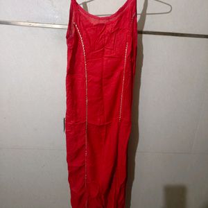 Red Kurta With Noodle Strip