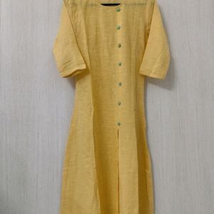 Yellow A- Line Slit Cotton 3/4th Sleeves Kurti