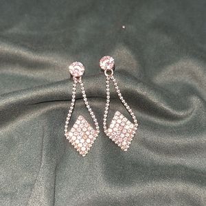 Beautiful Silver Long Earrings With Diamonds