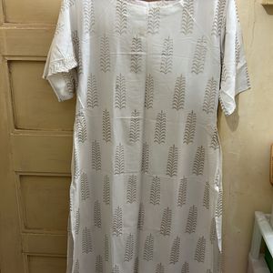 White Foil Print Daily Wear Kurta