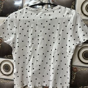 Polka Dot White Ribbed Top