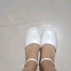 Korean White Block Heel