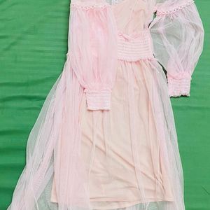 Pastel Pink Bishop Sleeves Princess Maxi Dress