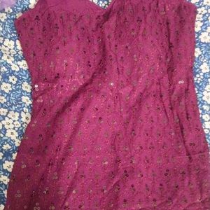 Purple Kurti Set With Backless Design