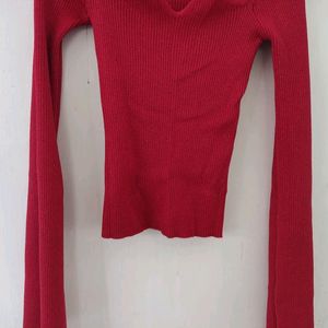 Red Sweetheart Neck Fitted Top