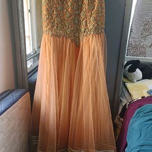 Heavy Golden Thread Work Silk Netted Gown