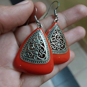 Red Dangling Triangular Earrings