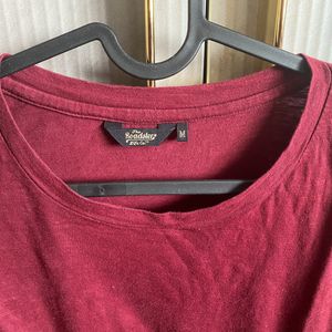 Roadster Maroon Color Loose Fit Tshirt