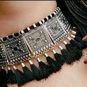 Trendy Black Tassel Choker Jewellery For Women