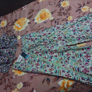 Floral Print Palazzos Wit Lace Trim/ Pant