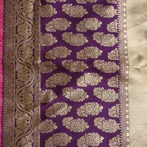 pink and purple silk saree Without blouse Piece