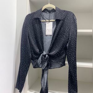 Zara Satin Tie Front Blouse