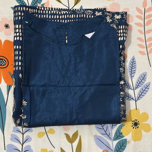 Blue Zari Cotton Silk Kurti