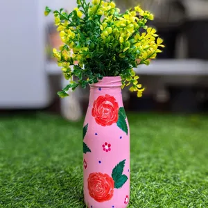 Beautiful Roses Handpainted Glass Bottle