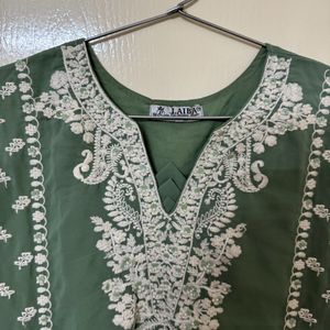 Embroided Green Kurti Set