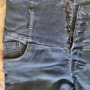 High Waist 4 Button Blue Jeans