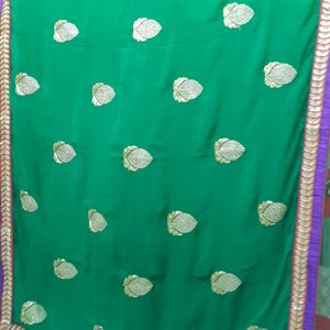 Green Saree With Jari Work