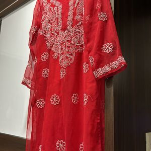 Red Embroidery Kurta