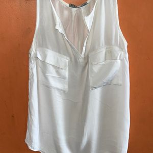 White Tank Top With Patched Pocket