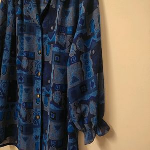 Korean Blue Printed Tops